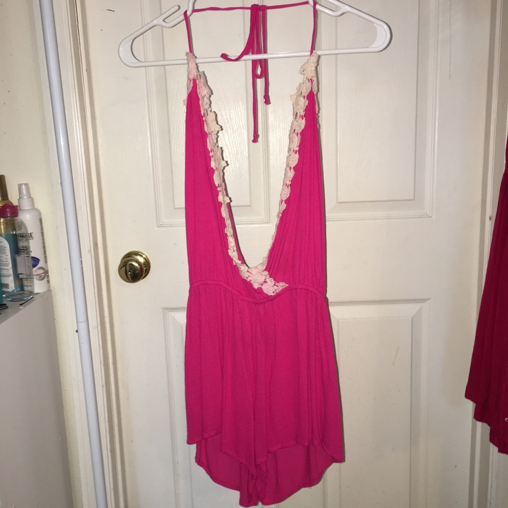 Pink romper with lace